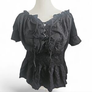 Scarlett Darkness Whimsy Goth Renaissance Peasant Grunge Puff Sleeve Blouse Med